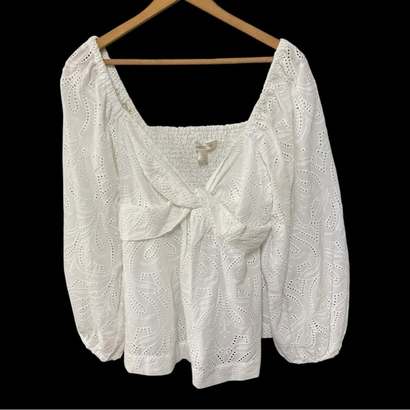 🤍 Banana‎ Republic White Eyelet Puff Sleeve Peplum Blouse | NWT | M - Picture 4 of 5